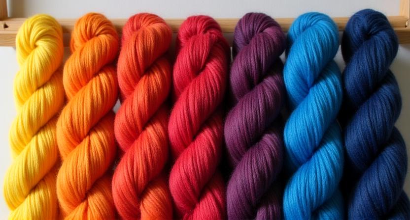 Matasse di lana tinte a mano con gradienti di colori naturali